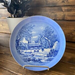 The Farmer's Home - Winter Scene Blue and White Plate by Currier & Ives